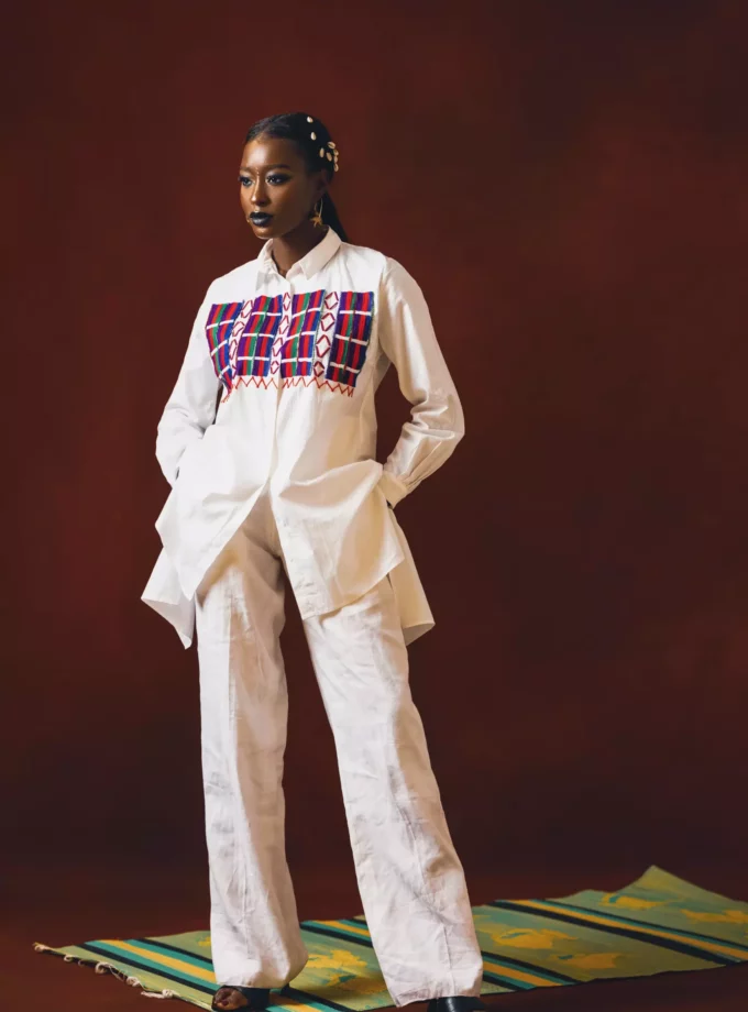 FULANI HAND EMBRIODERED LONG SLEEVE & STRAIGHT PANTS SET