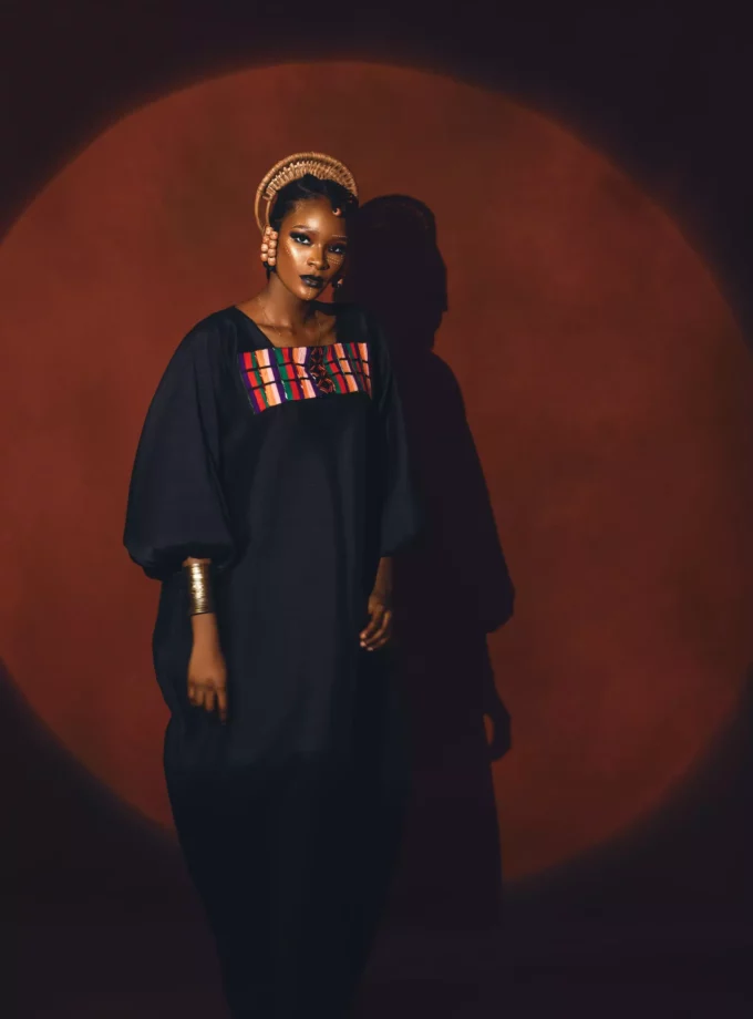 HAND EMBRIODERED BUBU DRESS WITH BALLOON SLEEVES