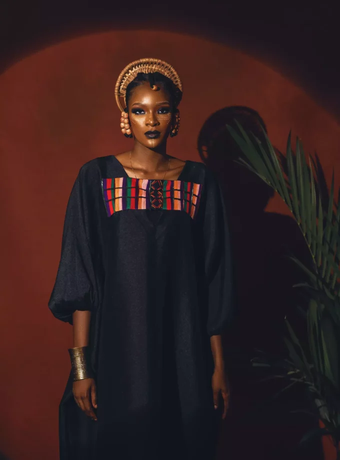 HAND EMBRIODERED BUBU DRESS WITH BALLOON SLEEVES