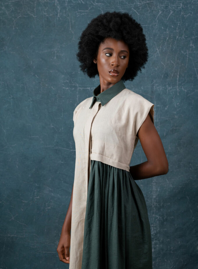 LINEN TWO TONED MAXI DRESS