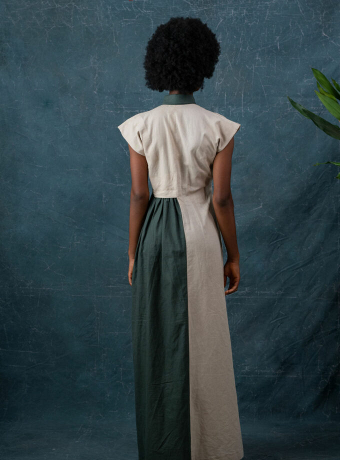 LINEN TWO TONED MAXI DRESS