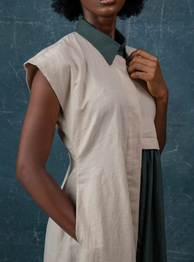 LINEN TWO TONED MAXI DRESS