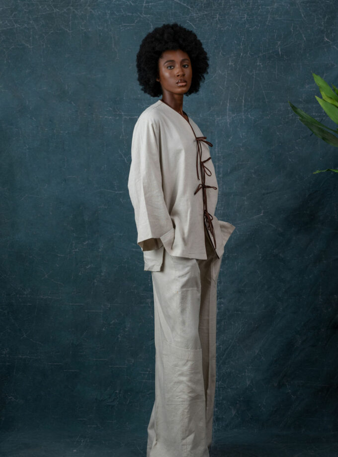 LINEN TIE KNOT TOP AND TROUSER