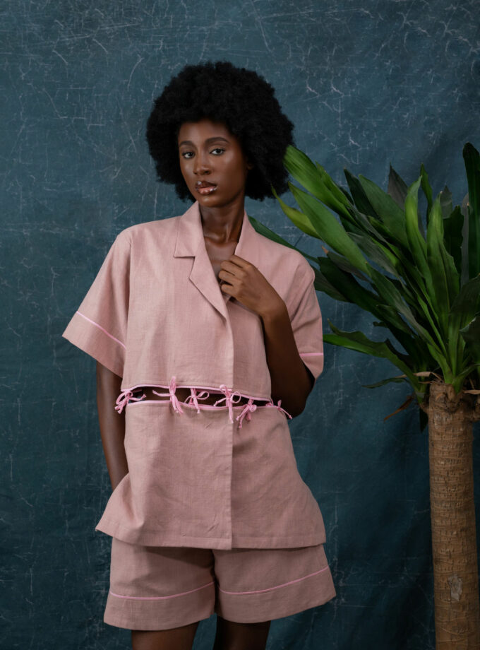 LINEN TIE-KNOT TWO PIECE SET (SHORT)