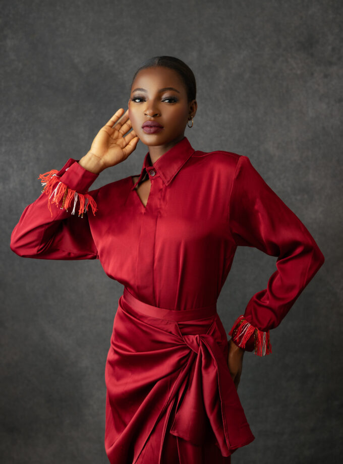 ASYMMETRIC SHIRT WITH HIGH WAISTED WRAP SKIRT SET