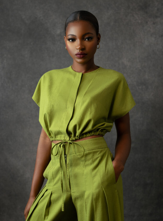 DRAWSTRING CROP TOP LINEN SET