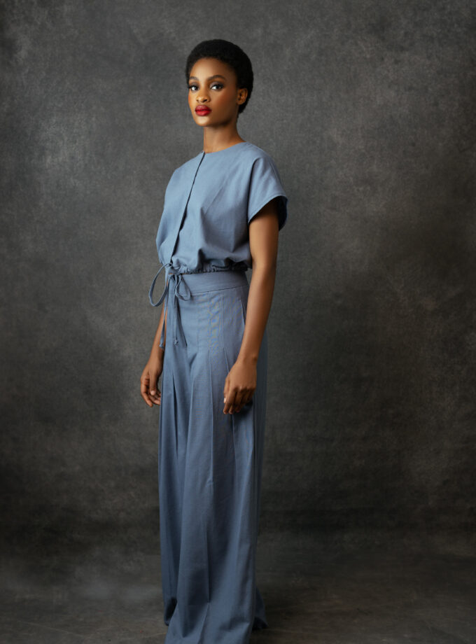 DRAWSTRING CROP TOP LINEN SET